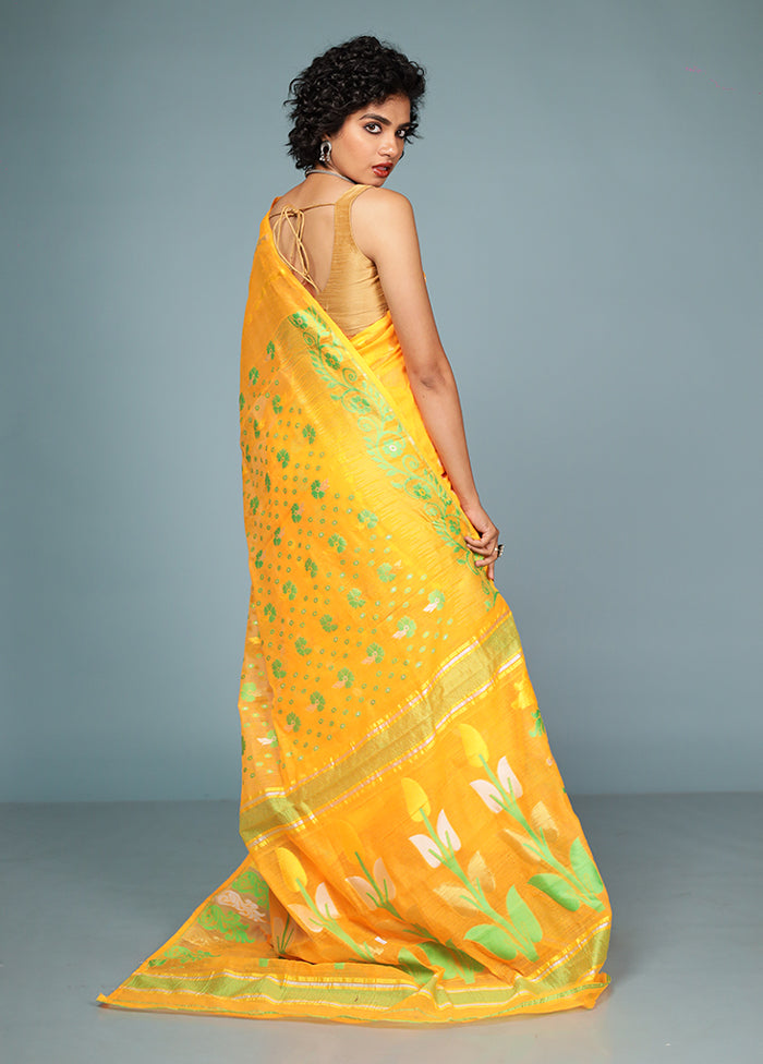 Orange Tant Jamdani Saree Without Blouse Piece