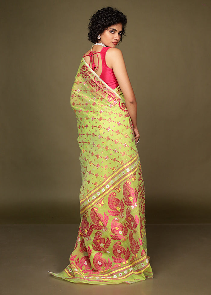 Green Tant Jamdani Saree Without Blouse Piece