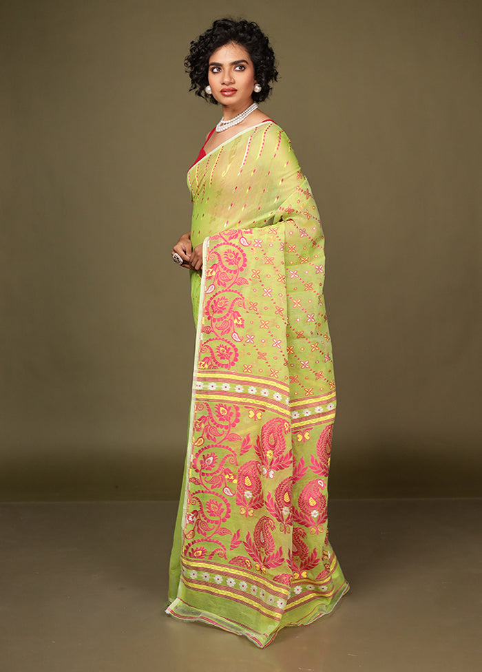 Green Tant Jamdani Saree Without Blouse Piece