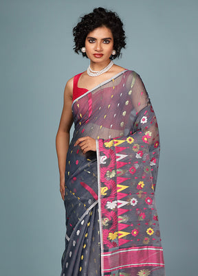 Grey Tant Jamdani Saree Without Blouse Piece