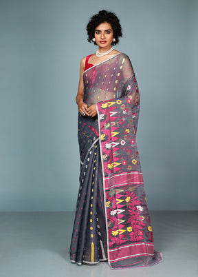 Grey Tant Jamdani Saree Without Blouse Piece