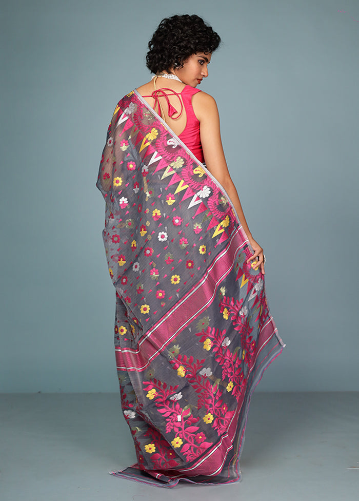 Grey Tant Jamdani Saree Without Blouse Piece