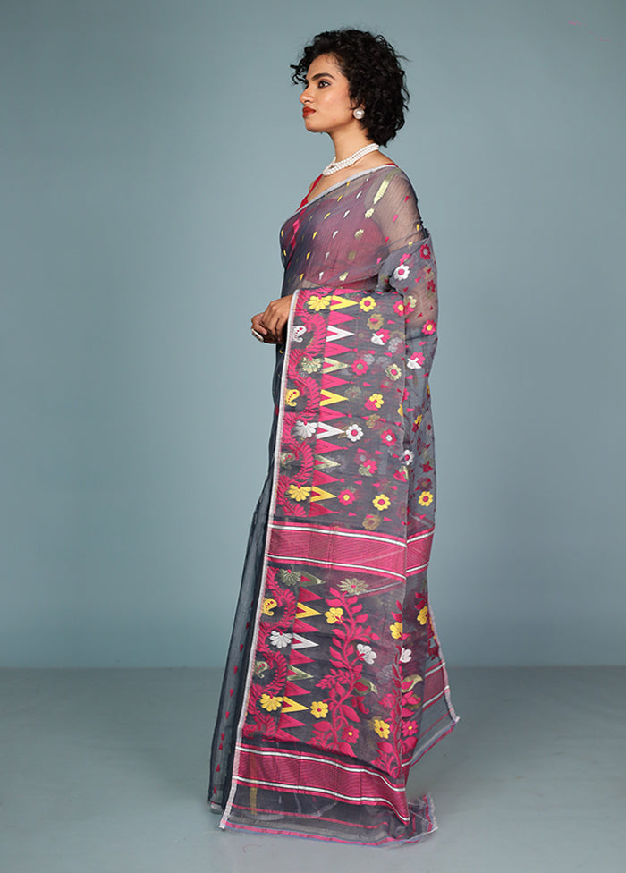 Grey Tant Jamdani Saree Without Blouse Piece