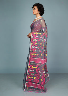 Grey Tant Jamdani Saree Without Blouse Piece