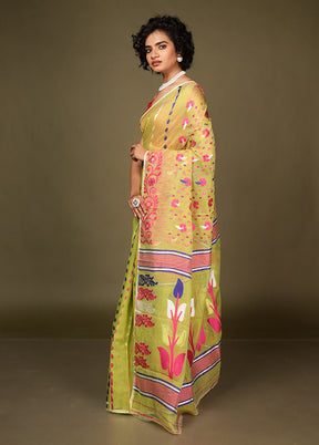 Green Jamdani Cotton Saree Without Blouse Piece
