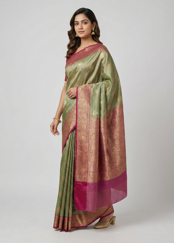 Green Tissue Silk Saree With Blouse Piece