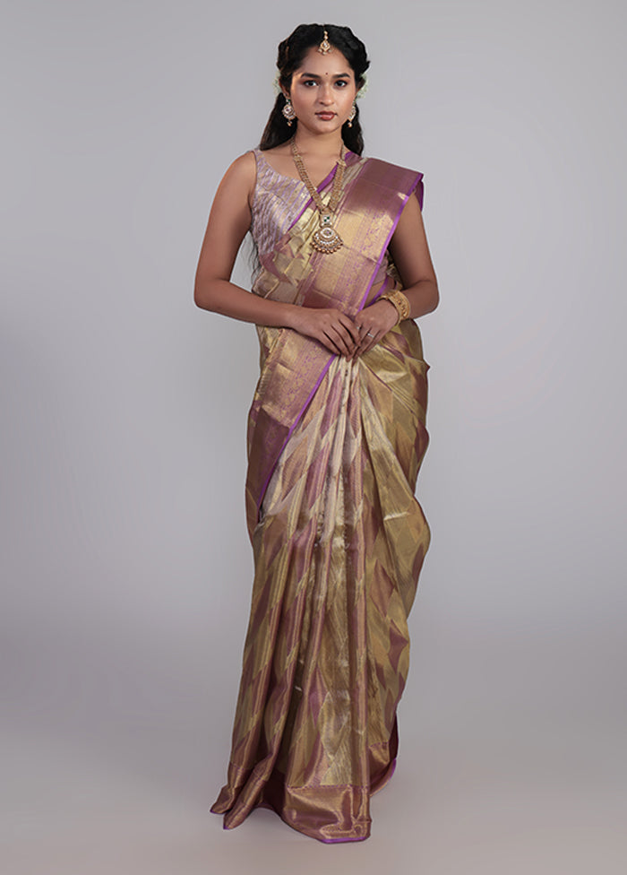 Golden Handloom Kanchipuram Pure Silk Saree With Blouse Piece