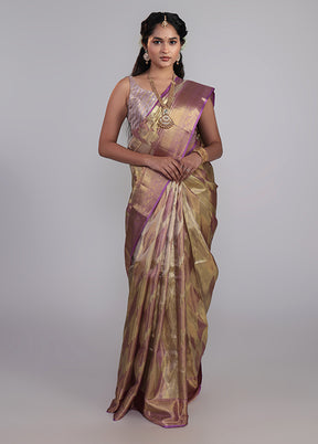 Golden Handloom Kanchipuram Pure Silk Saree With Blouse Piece