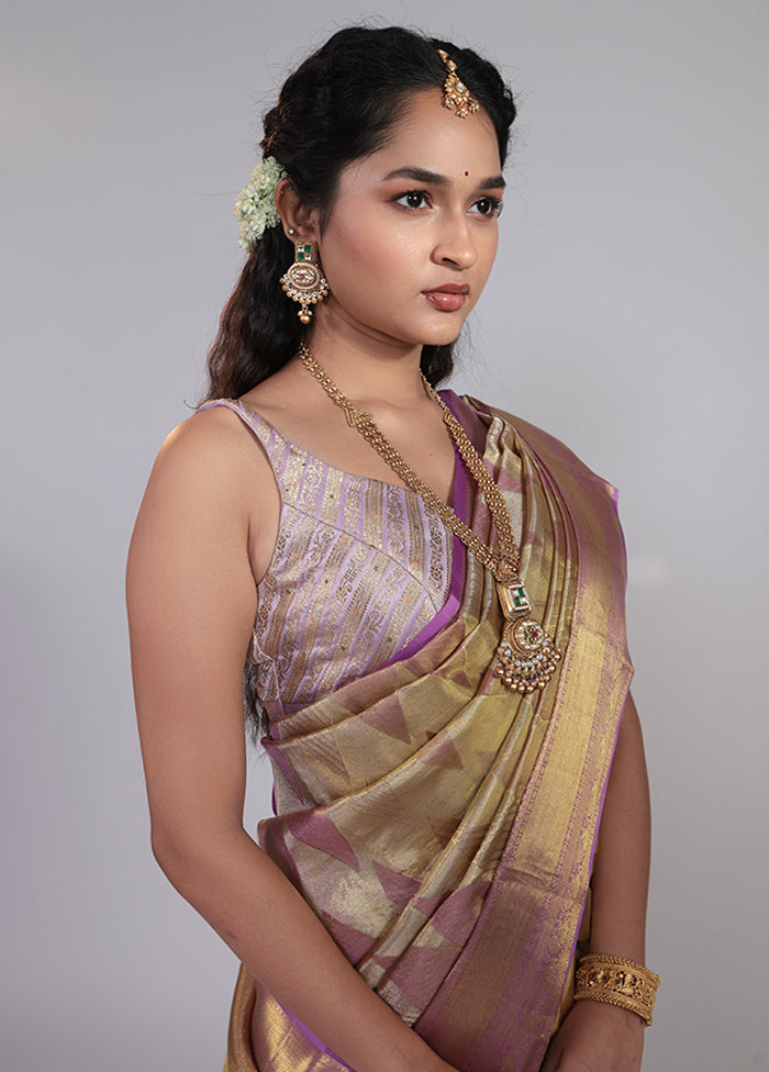 Golden Handloom Kanchipuram Pure Silk Saree With Blouse Piece