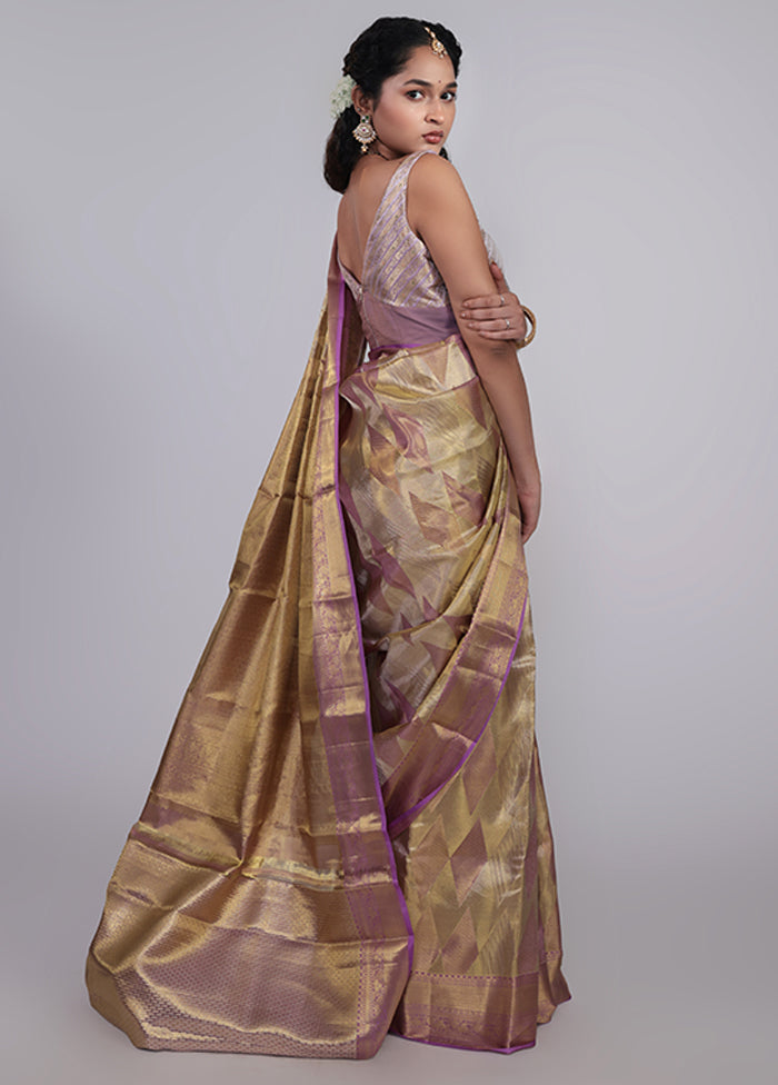 Golden Handloom Kanchipuram Pure Silk Saree With Blouse Piece