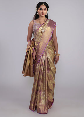 Golden Handloom Kanchipuram Pure Silk Saree With Blouse Piece