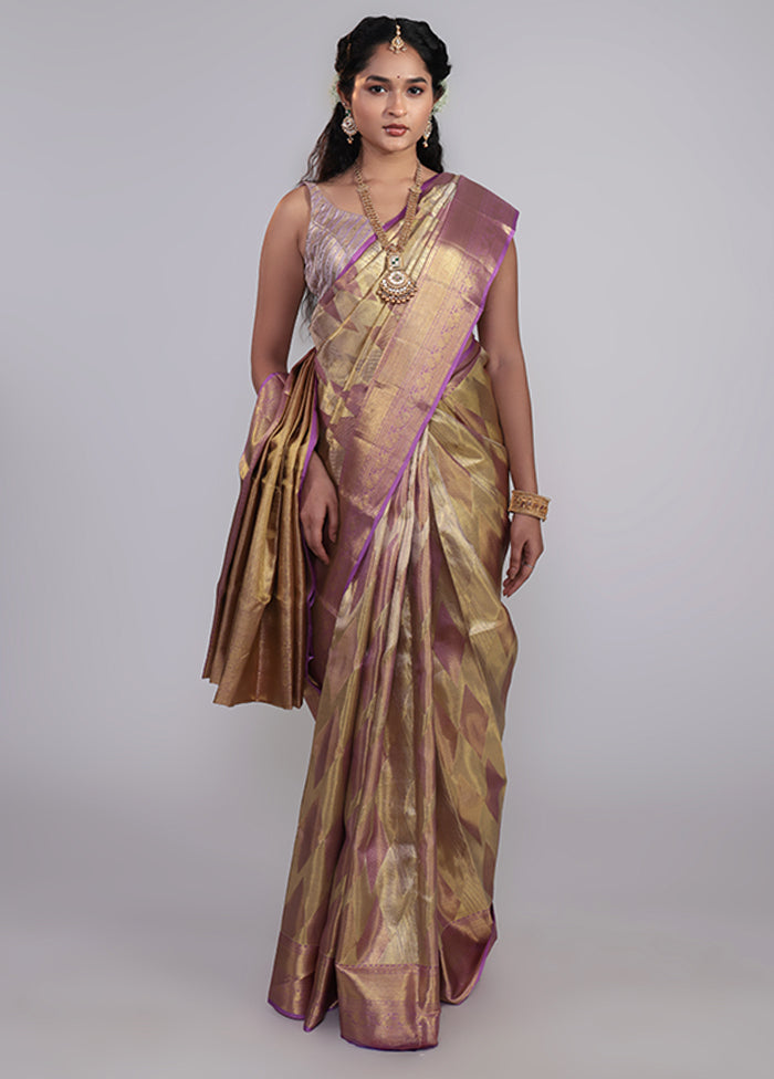Golden Handloom Kanchipuram Pure Silk Saree With Blouse Piece