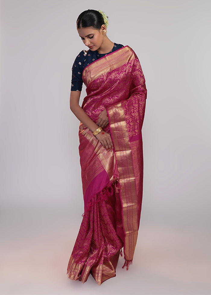 Pink Handloom Kanchipuram Pure Silk Saree With Blouse Piece