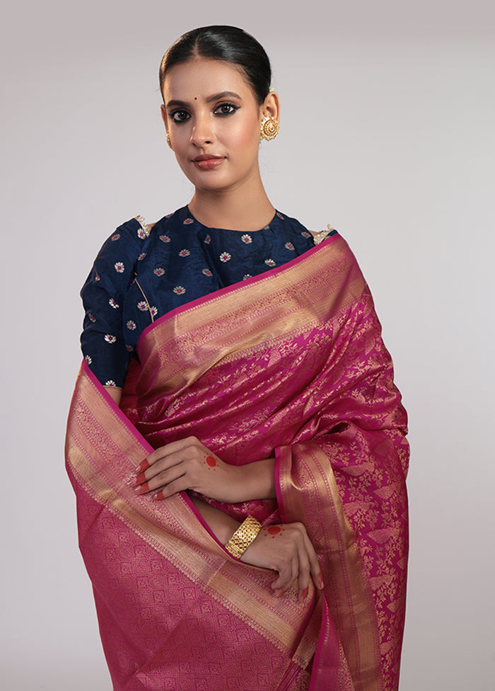Pink Handloom Kanchipuram Pure Silk Saree With Blouse Piece