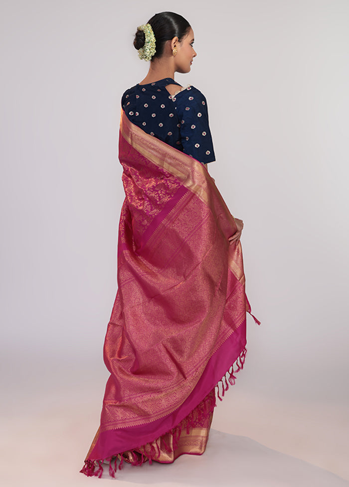 Pink Handloom Kanchipuram Pure Silk Saree With Blouse Piece