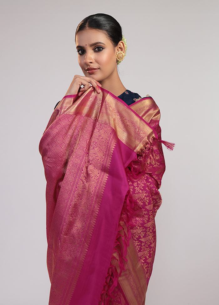 Pink Handloom Kanchipuram Pure Silk Saree With Blouse Piece
