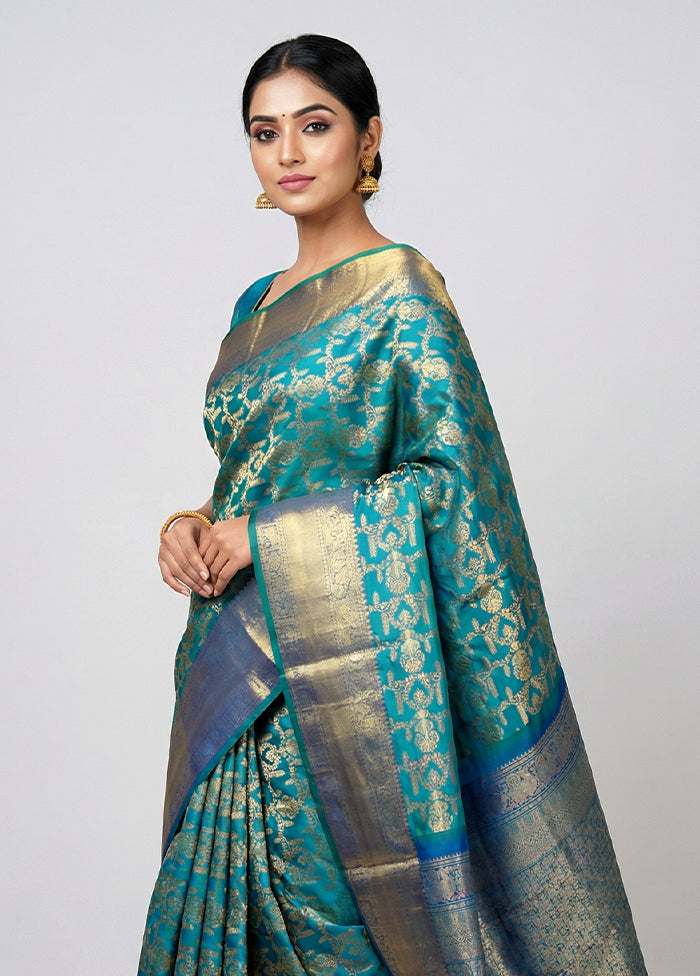 Green Handloom Kanchipuram Pure Silk Saree With Blouse Piece