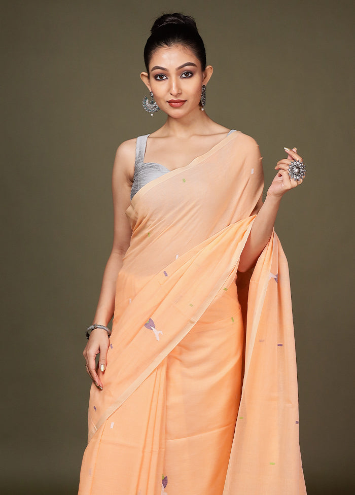 Peach Matka Silk Saree With Blouse Piece