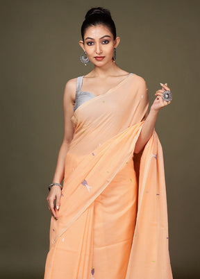 Peach Matka Silk Saree With Blouse Piece