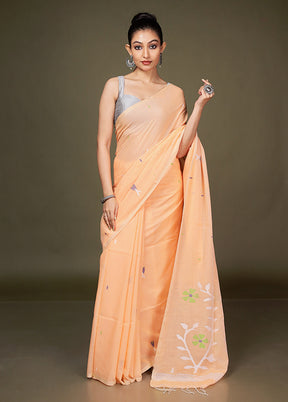 Peach Matka Silk Saree With Blouse Piece