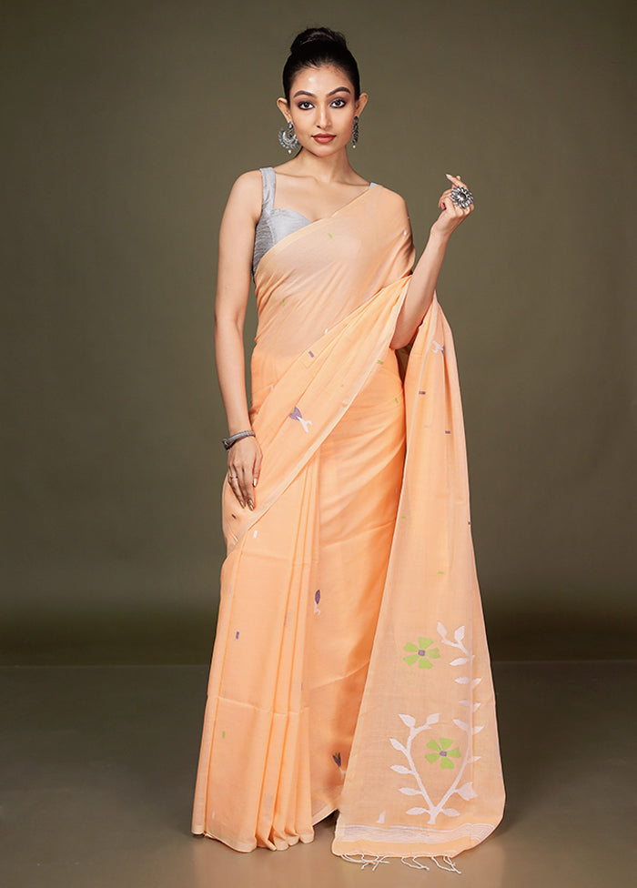Peach Matka Silk Saree With Blouse Piece