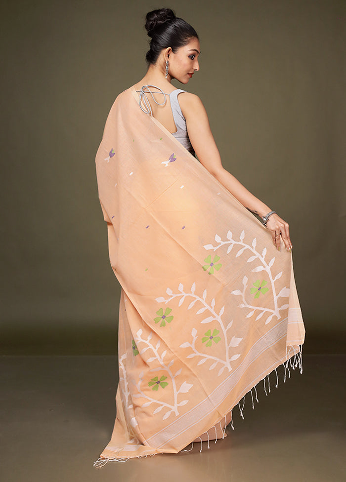 Peach Matka Silk Saree With Blouse Piece