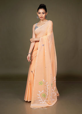 Peach Matka Silk Saree With Blouse Piece