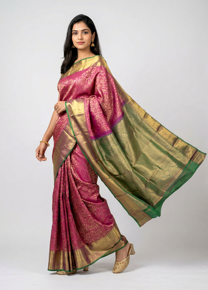Pink Handloom Kanchipuram Pure Silk Saree With Blouse Piece