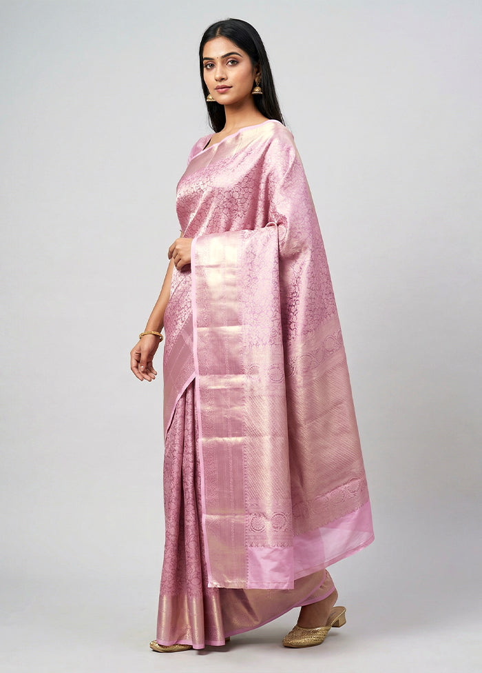Pink Handloom Kanchipuram Pure Silk Saree With Blouse Piece