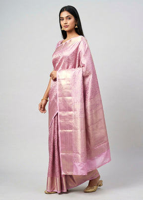 Pink Handloom Kanchipuram Pure Silk Saree With Blouse Piece