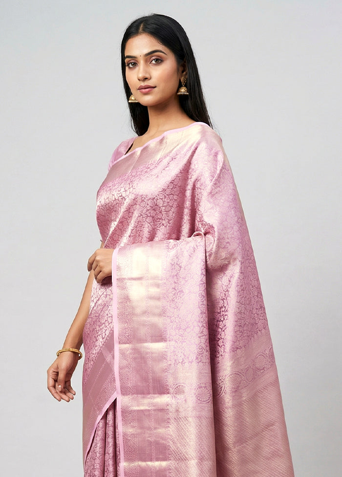 Pink Handloom Kanchipuram Pure Silk Saree With Blouse Piece