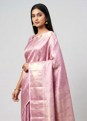 Pink Handloom Kanchipuram Pure Silk Saree With Blouse Piece