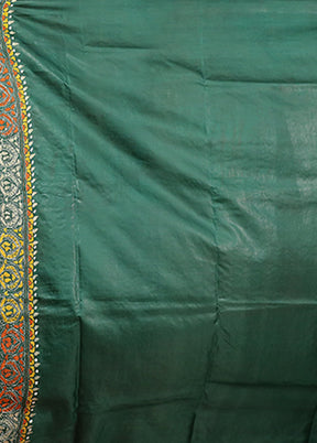 Green Kantha Stitch Pure Silk Saree With Blouse Piece