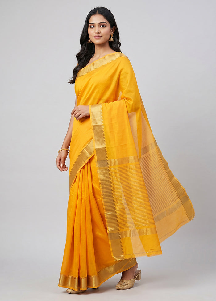 Yellow Cotton Saree With Blouse Piece