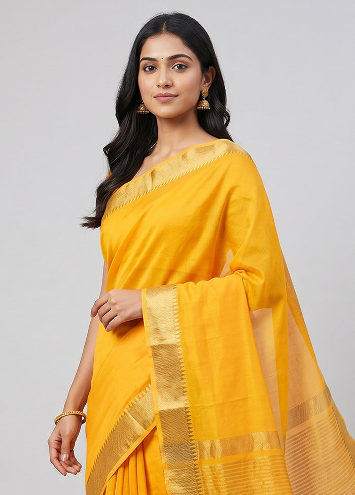 Yellow Cotton Saree With Blouse Piece