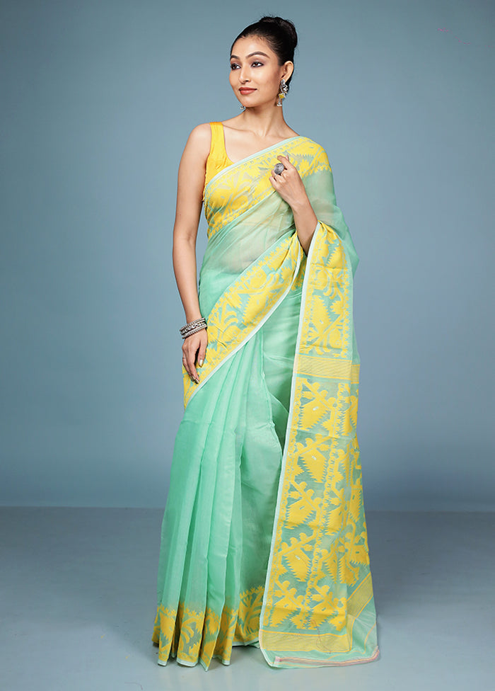 Green Tant Jamdani Saree Without Blouse Piece
