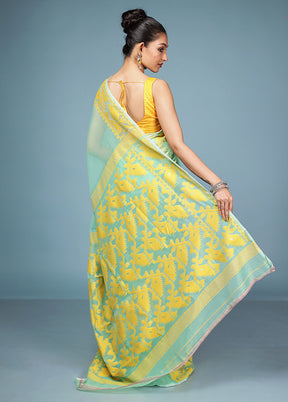 Green Tant Jamdani Saree Without Blouse Piece