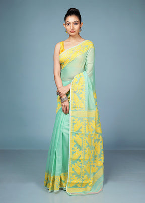 Green Tant Jamdani Saree Without Blouse Piece
