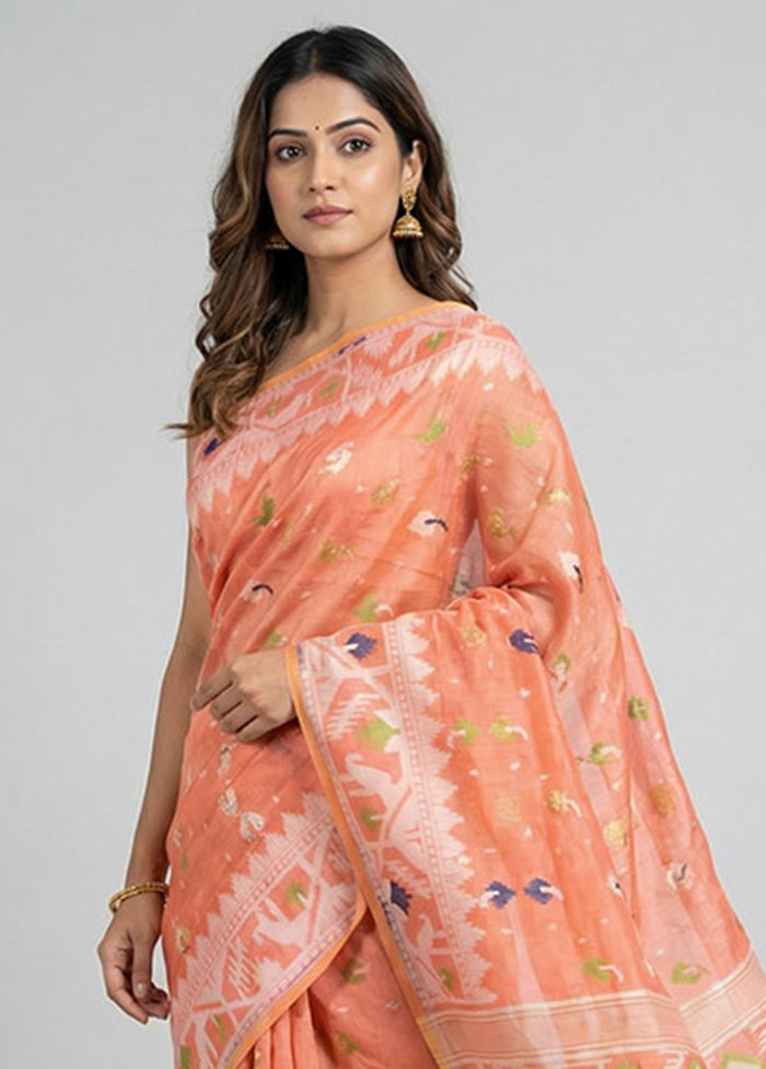 Pink Jamdani Cotton Saree Without Blouse Piece