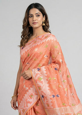 Pink Jamdani Cotton Saree Without Blouse Piece
