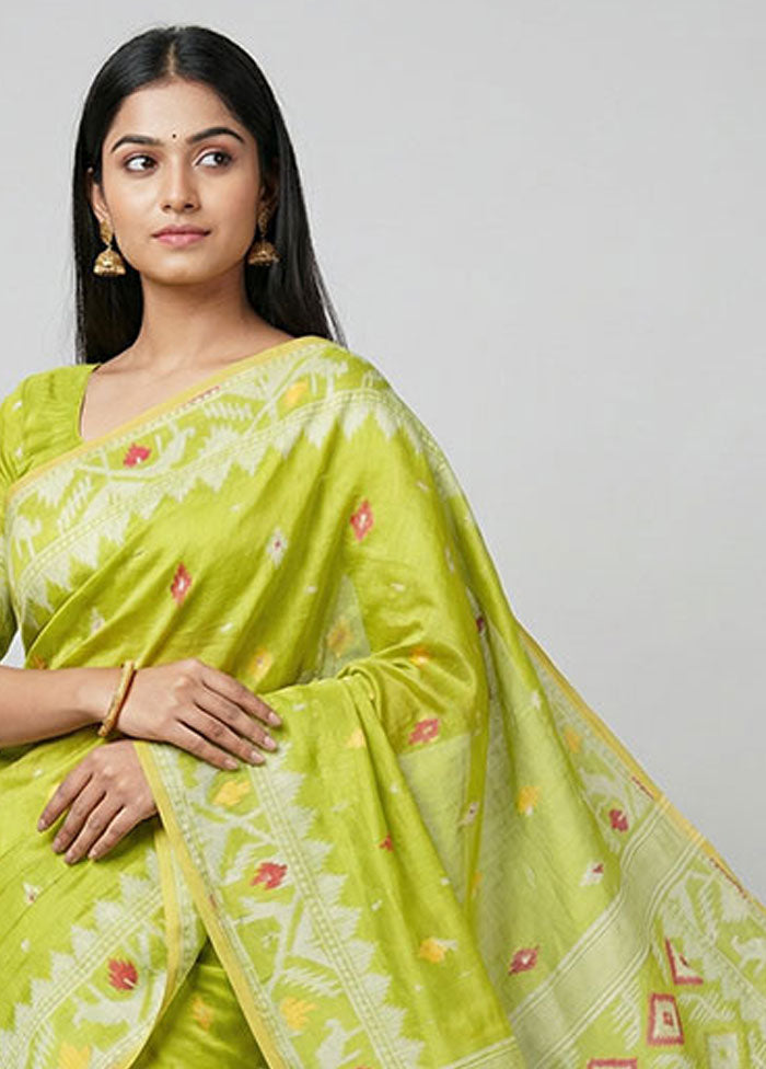 Green Jamdani Cotton Saree Without Blouse Piece