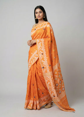 Orange Jamdani Cotton Saree Without Blouse Piece