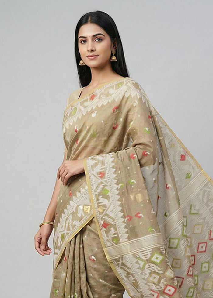 Green Jamdani Cotton Saree Without Blouse Piece