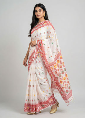 White Jamdani Cotton Saree Without Blouse Piece