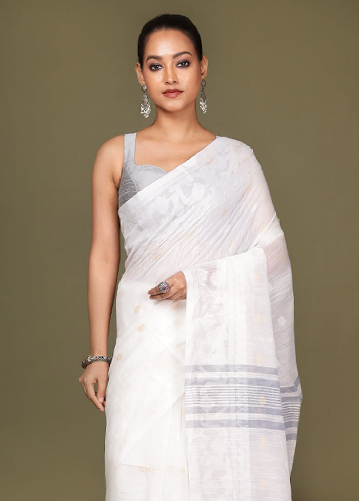 White Matka Silk Saree With Blouse Piece