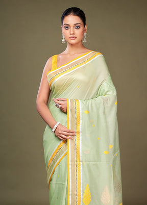 Green Tussar Silk Saree With Blouse Piece