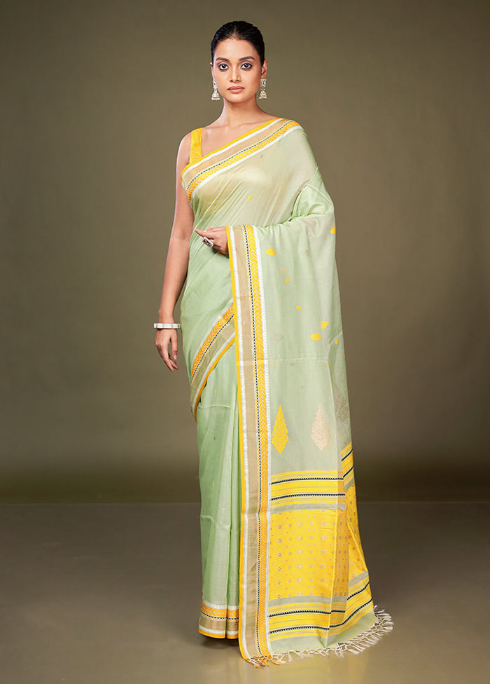 Green Tussar Silk Saree With Blouse Piece