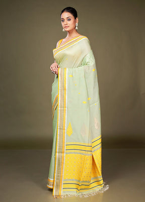 Green Tussar Silk Saree With Blouse Piece