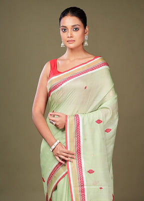 Green Tussar Silk Saree With Blouse Piece