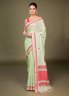 Green Tussar Silk Saree With Blouse Piece